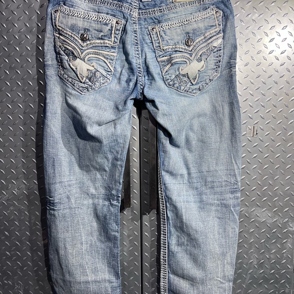 Rock Revival Crestmont Straight Jeans Distressed Denim Blue Men's Size 36